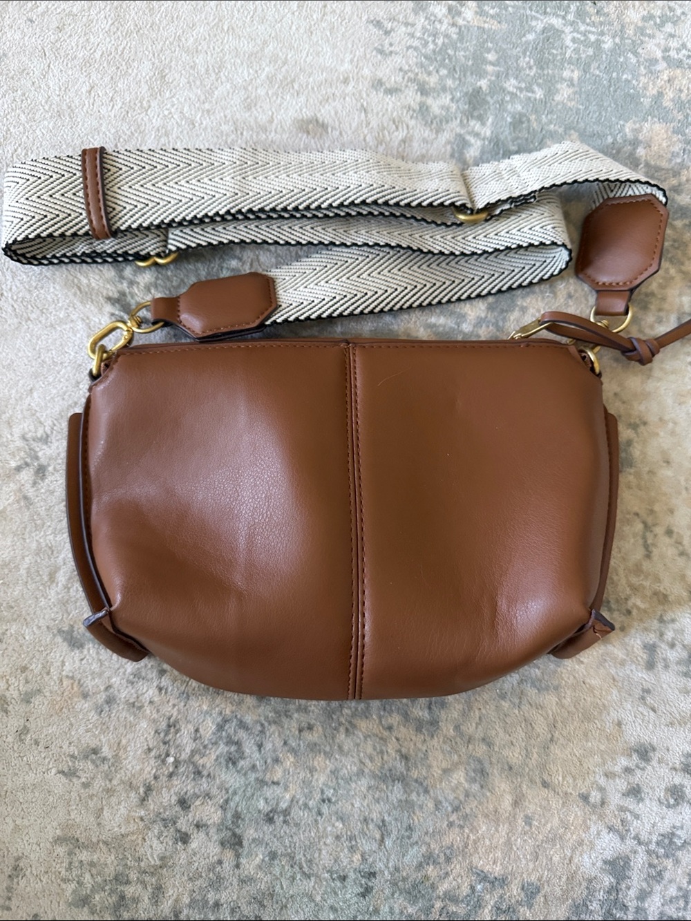 Zara Brown Vegan Leather Crossbody- Adjustable/Removable Chevron Guitar Strap